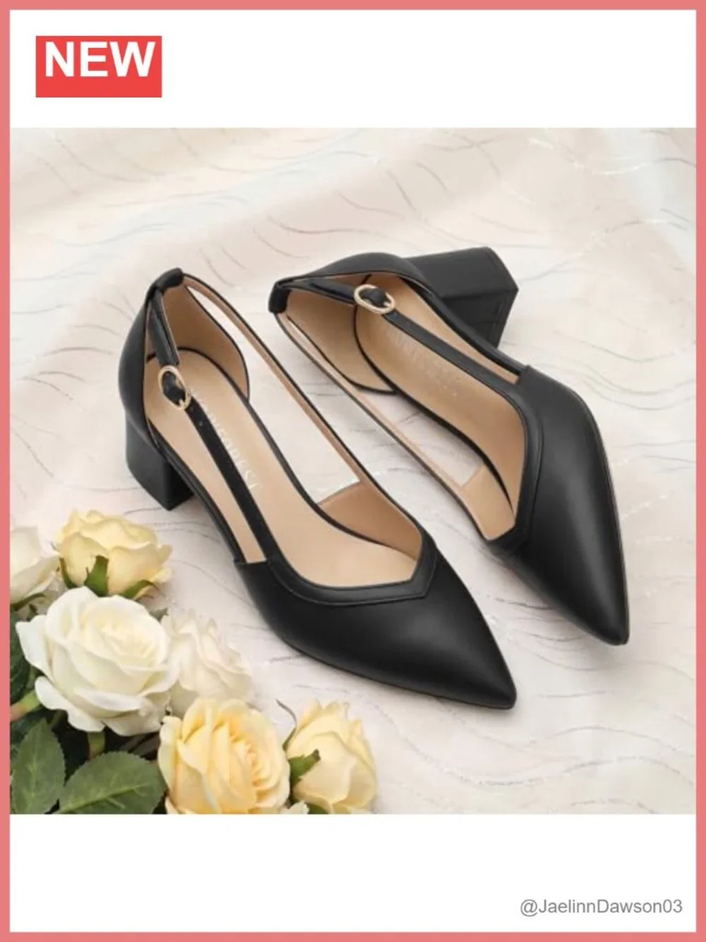 Women's Pointed Toe Low Chunky Heel Pumps, Faux Leather Block Heel Dress Shoes